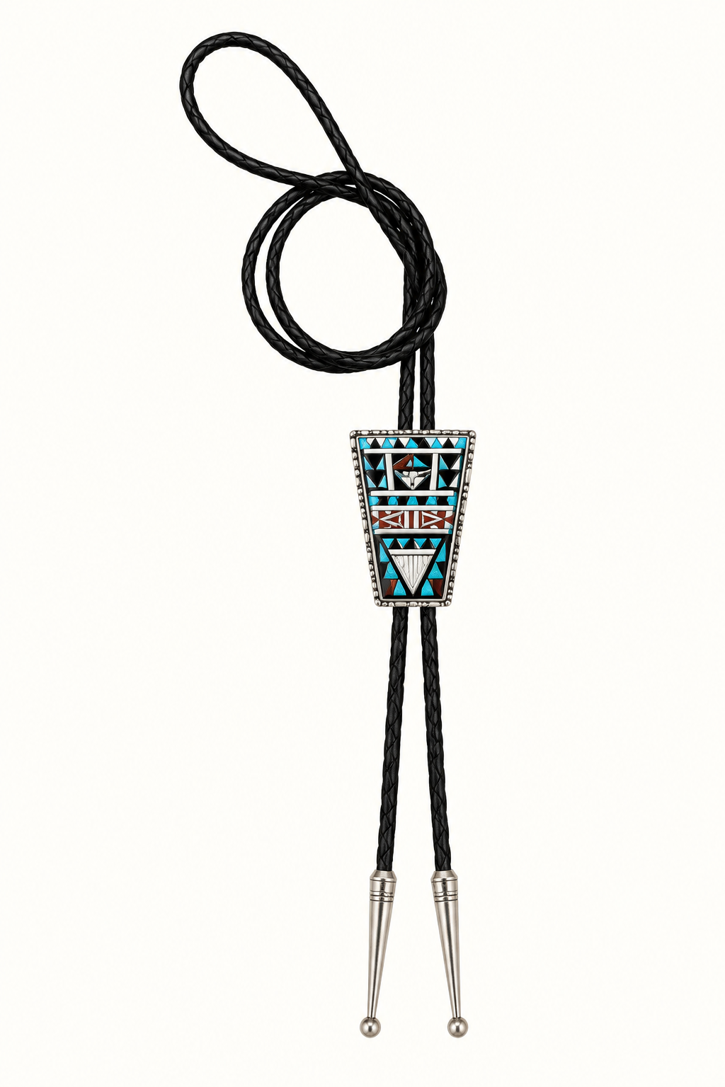 Zuni Native American sterling silver turquoise multi-stone inlay bolo tie