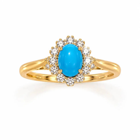 14K gold turquoise luxury ring with diamonds