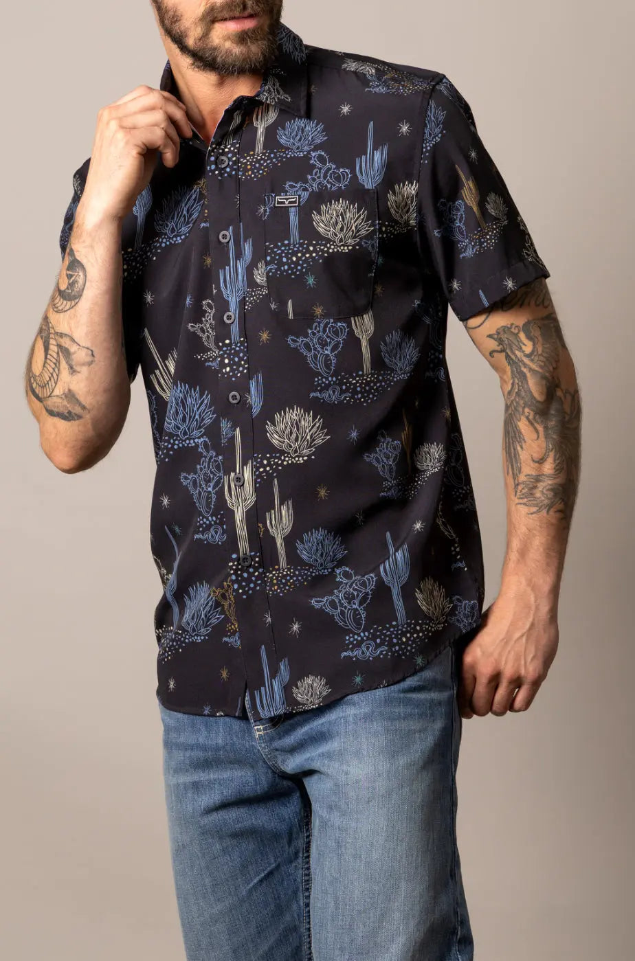 Kimes Ranch Bascom Short Sleeve Western Shirt – Blue Micro Print Kimes Ranch