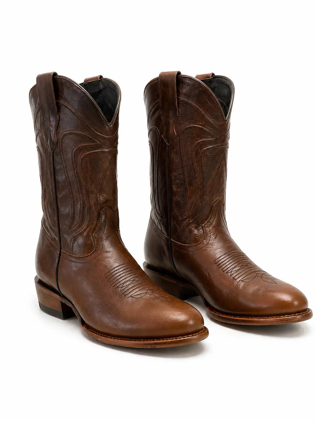 Men’s Classic Round Toe Cowboy Boots – Brown Leather Western Boots Last Rodeo Western Wear & Hat Bar