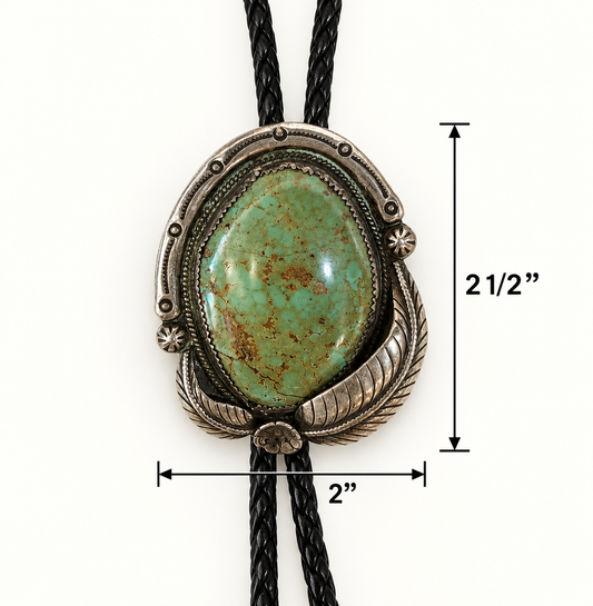 Native American Sterling Silver Green Turquoise Bolo Tie – Signed David Tune