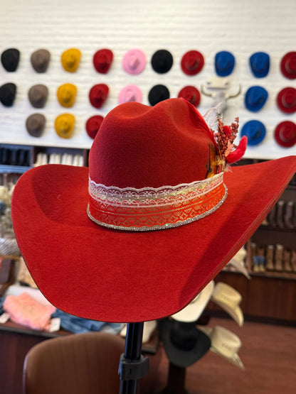 Custom Red Felt Cowboy Hat – Burned Edge Western Hat Last Rodeo Western Wear & Hat Bar