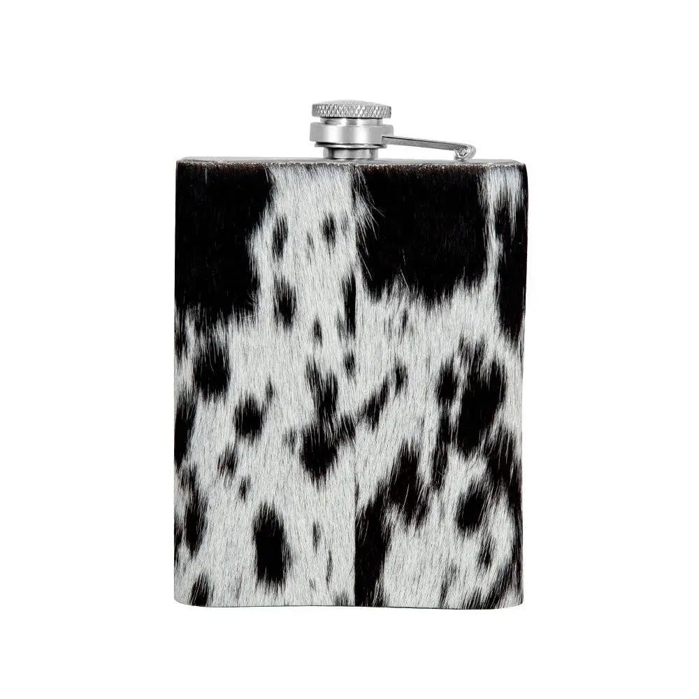 Western Hair-On Cowhide Flask – 8 oz Stainless Steel Cowboy Flask Last Rodeo Western Wear & Hat Bar