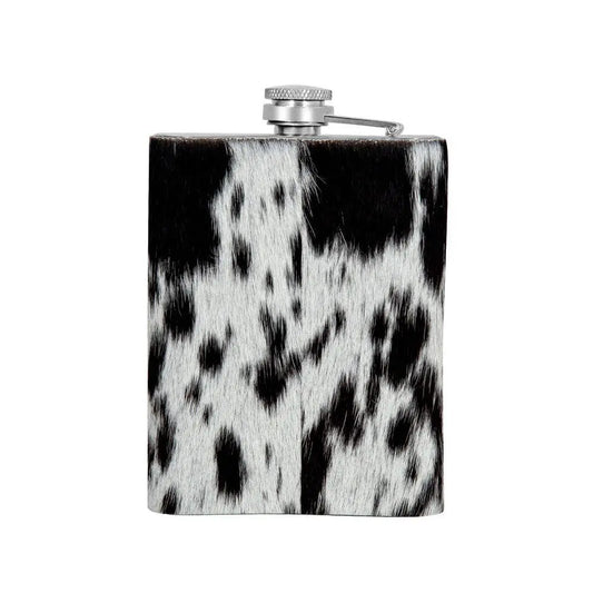 Western Hair-On Cowhide Flask – 8 oz Stainless Steel Cowboy Flask Last Rodeo Western Wear & Hat Bar