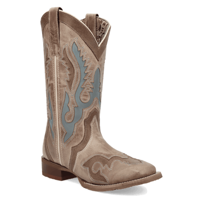 Ardena Leather Boot - Tan/Blue, 45 degree angle