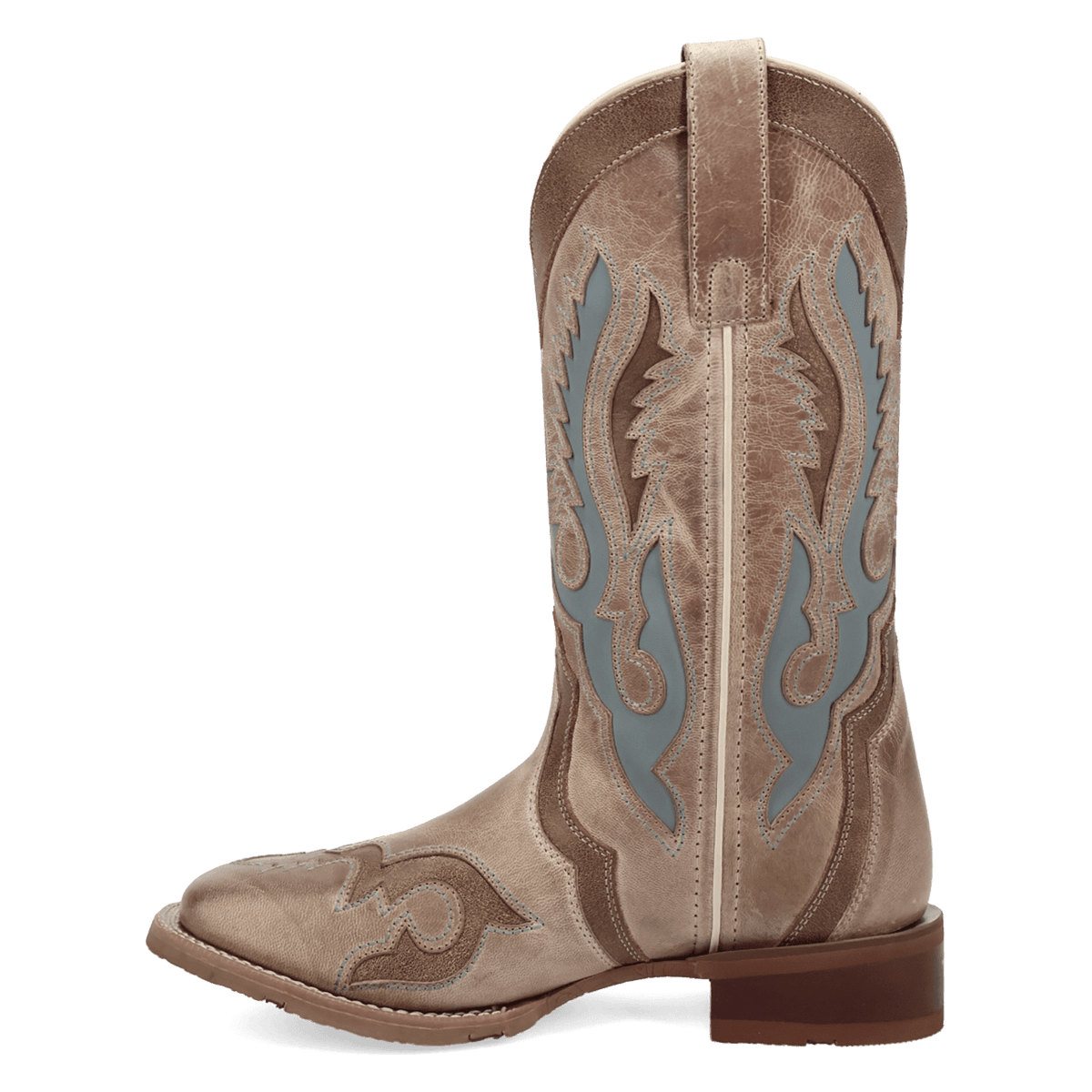 Ardena Leather Boot - Tan/Blue, outside angle