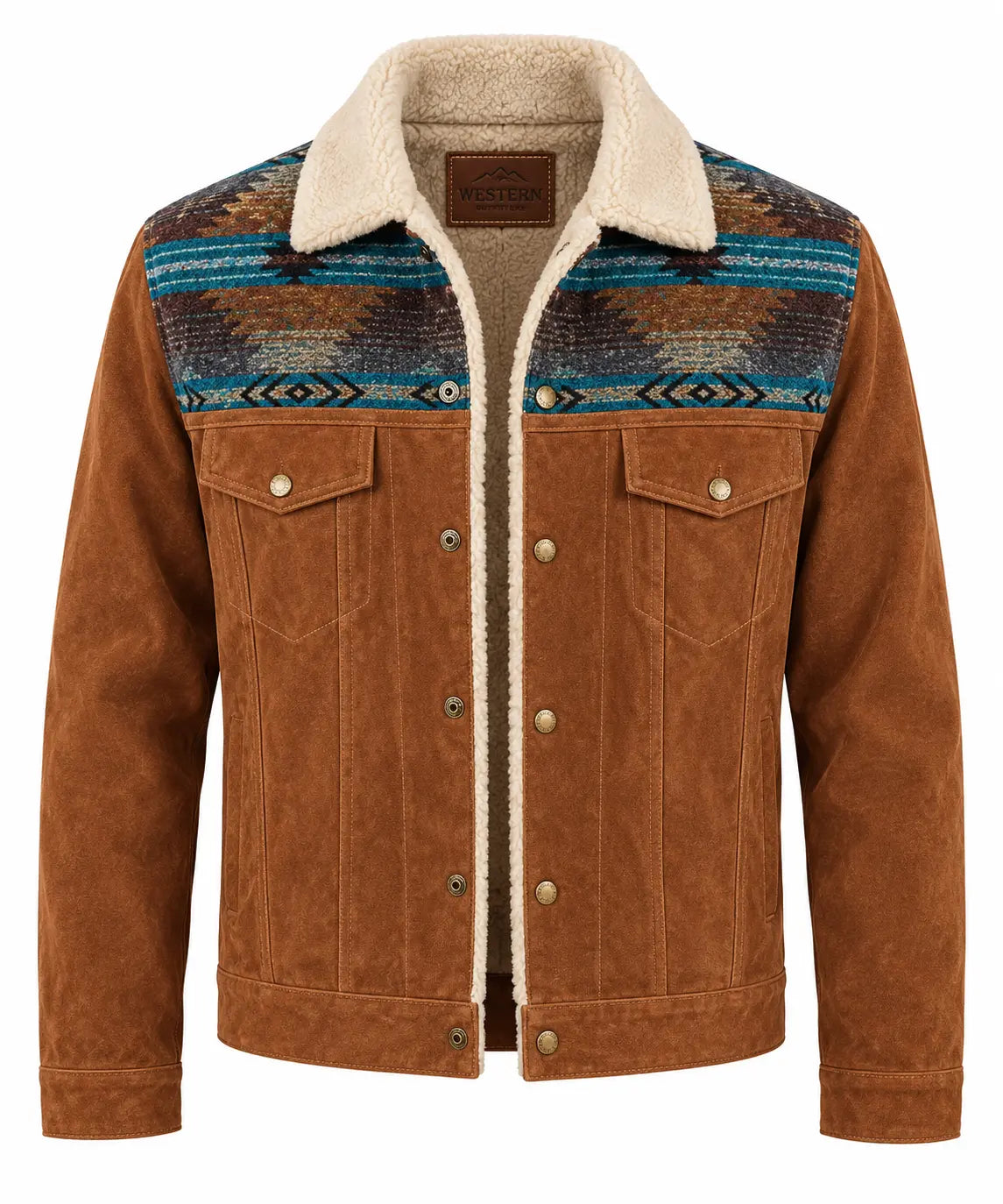 Men’s Cafe Brown Shearling Collar Suede Leather Western Jacket Last Rodeo Western Wear & Hat Bar