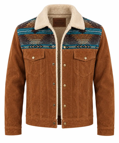 Men’s Cafe Brown Shearling Collar Suede Leather Western Jacket Last Rodeo Western Wear & Hat Bar