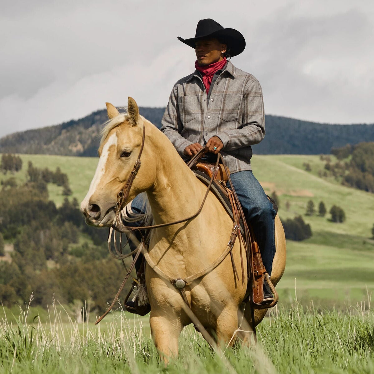 Cowboy wearing Stetson Corral black 4X felt hat