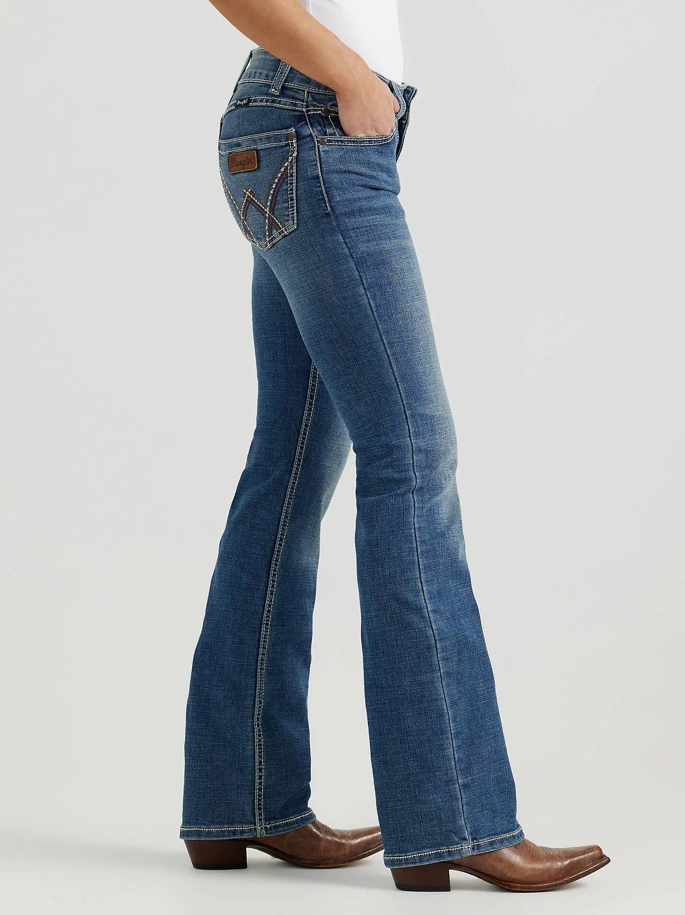 Wrangler Women’s Retro Mae Mid Rise Bootcut Jeans – Medium Wash Last Rodeo Western Wear & Hat Bar