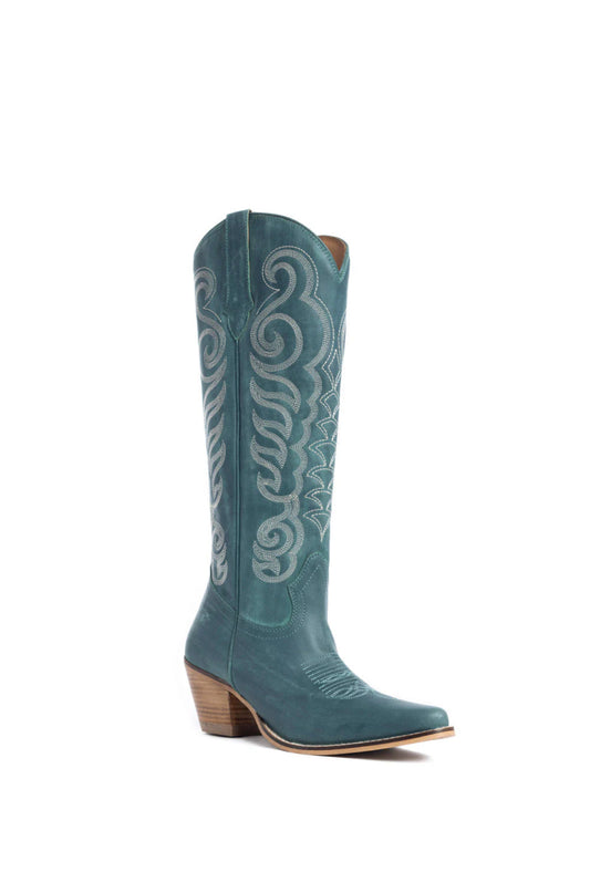Teal Embroidered Tall Western Boots