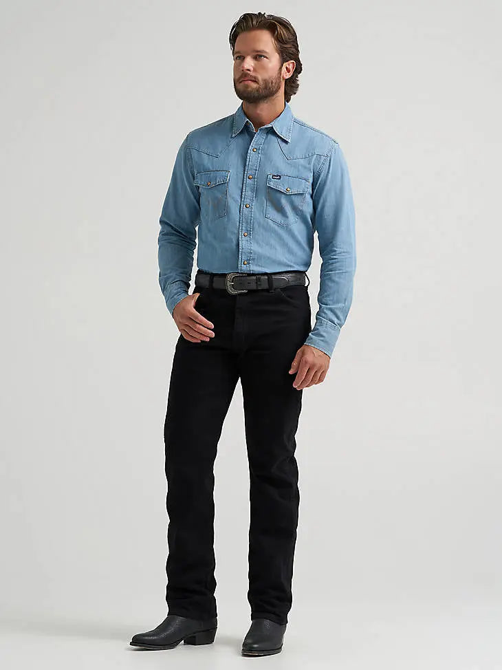 Wrangler Men’s Classic Denim Western Snap Shirt – Light & Dark Wash Last Rodeo Western Wear & Hat Bar