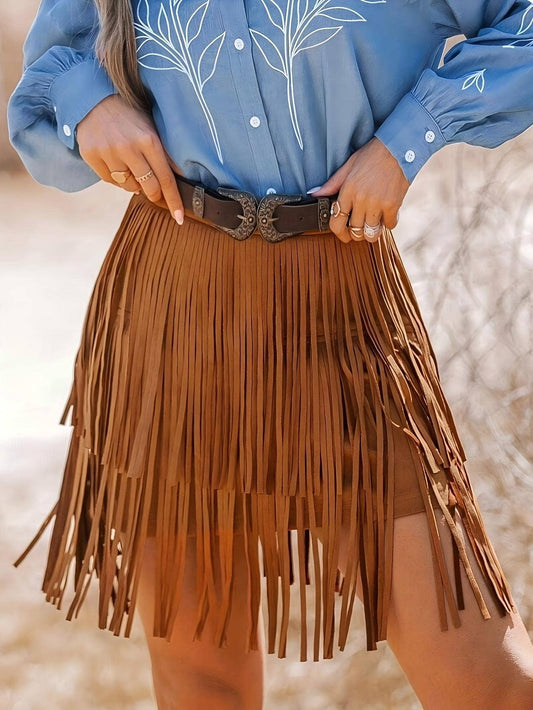 Prairie Nights Suede Fringe Skirt