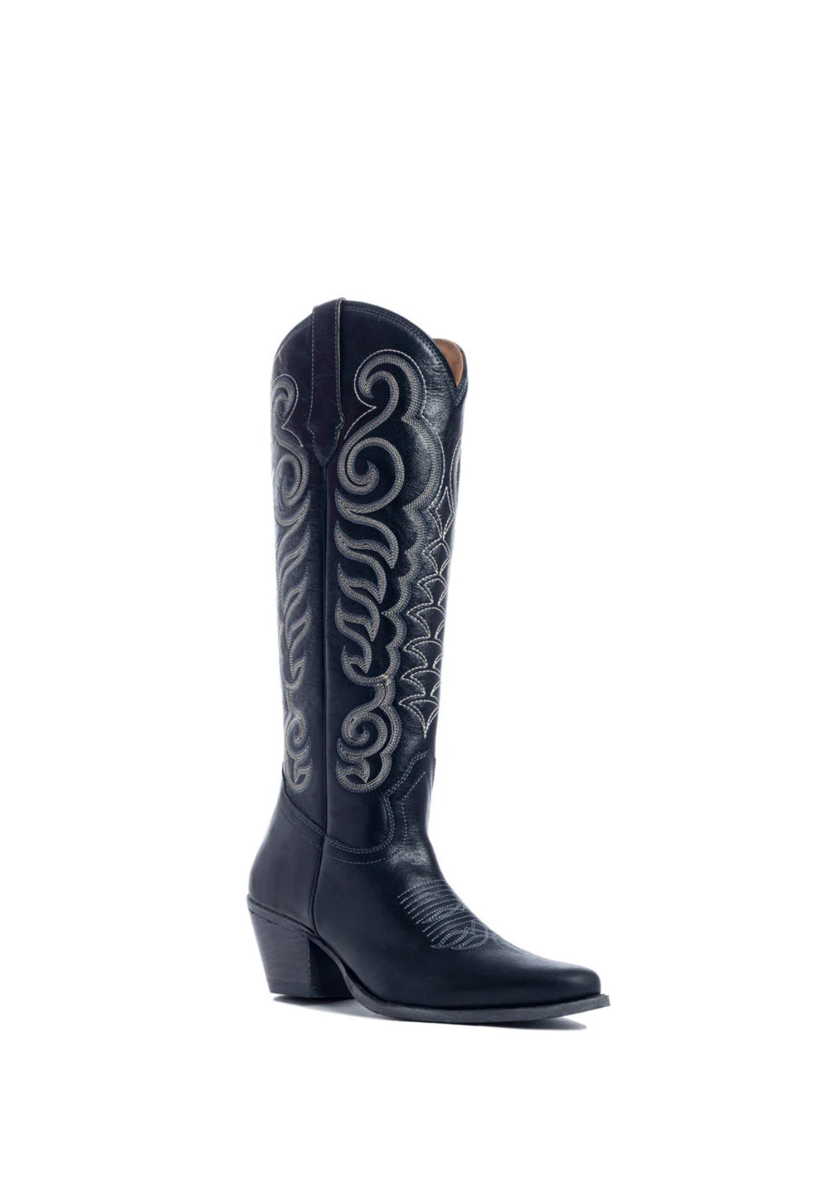 Black Embroidered Tall Western Boots