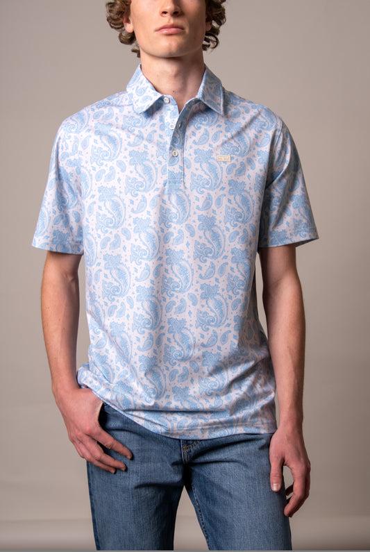 Kimes Ranch Burel Paisley Performance Polo  Blue