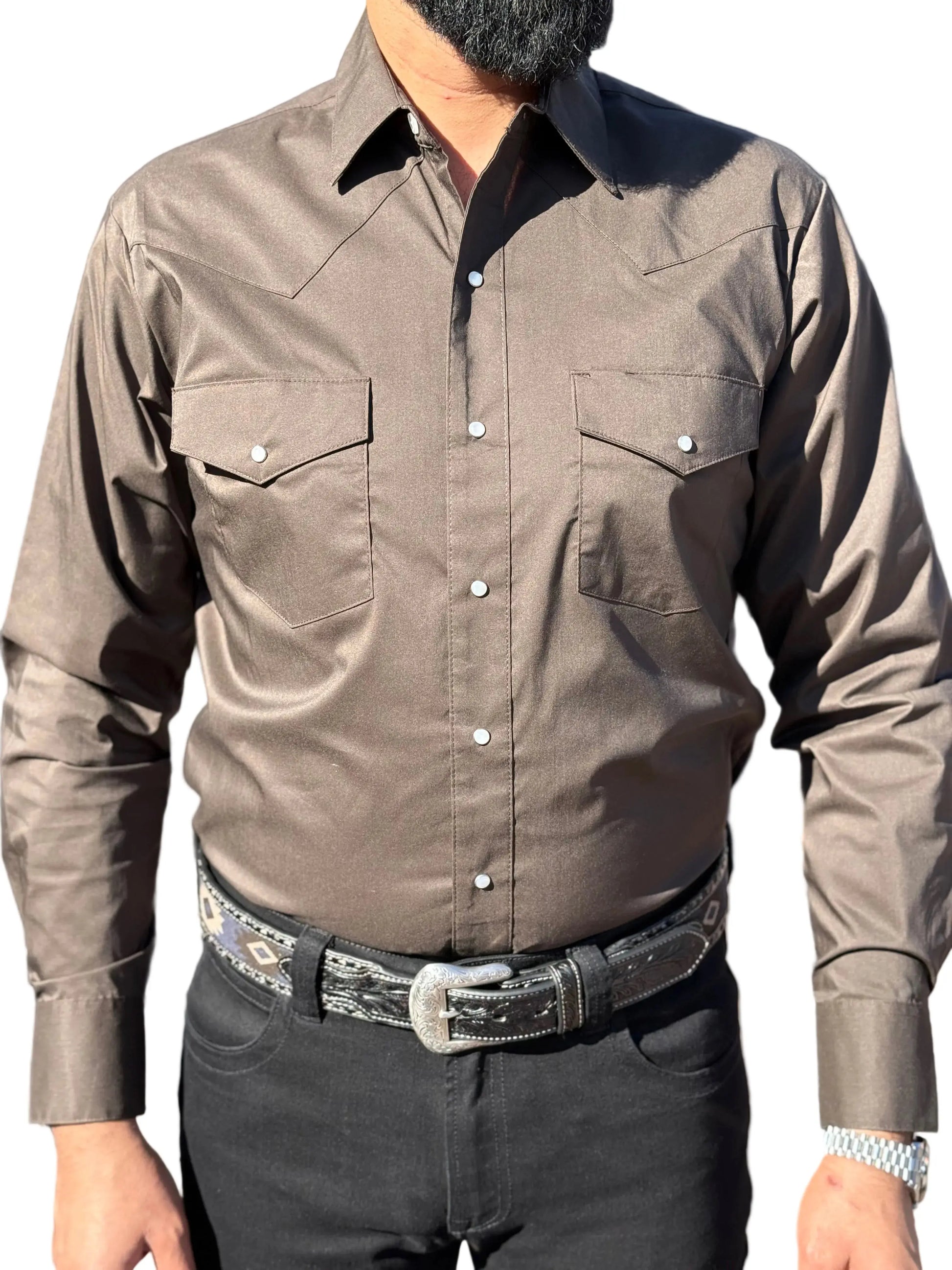 Men’s Dark Brown Western Pearl Snap Shirt – Classic Cowboy Fit Last Rodeo Western Wear & Hat Bar