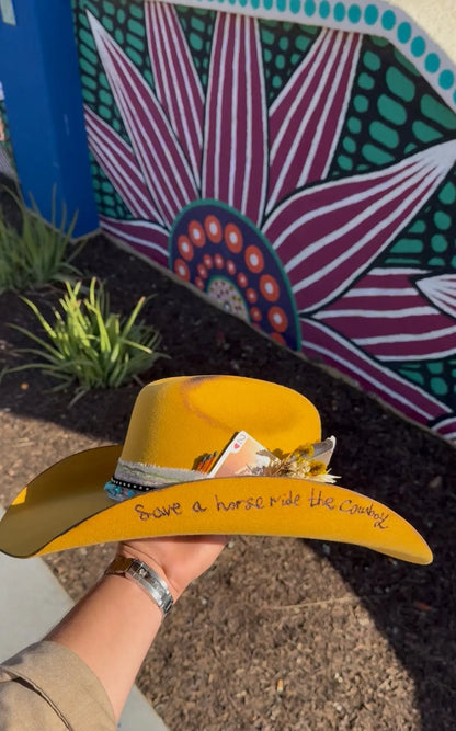 Save a Horse Ride the Cowboy Mustard Yellow Custom Cowboy Hat Last Rodeo Western Wear & Hat Bar