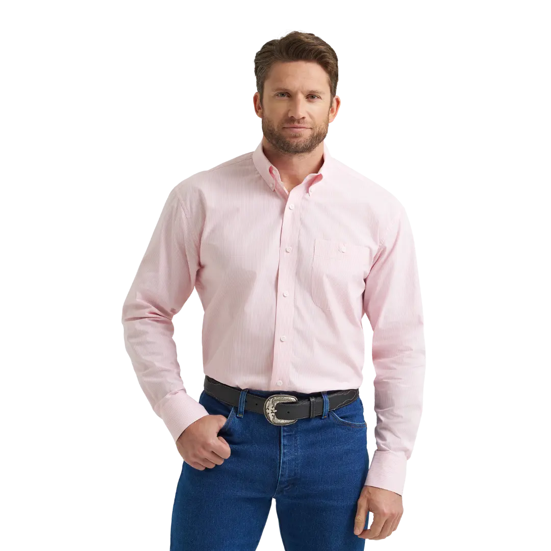 Wrangler Men’s Pink Stripe Button Down Western Shirt Last Rodeo Western Wear & Hat Bar