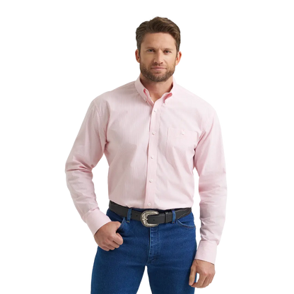 Wrangler Men’s Pink Stripe Button Down Western Shirt Last Rodeo Western Wear & Hat Bar
