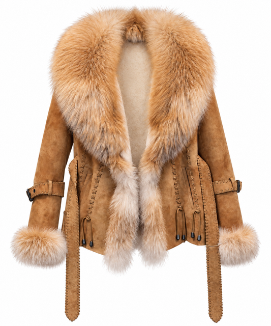 Women’s Luxury Fox Fur & Lambskin Shearling Western Coat
