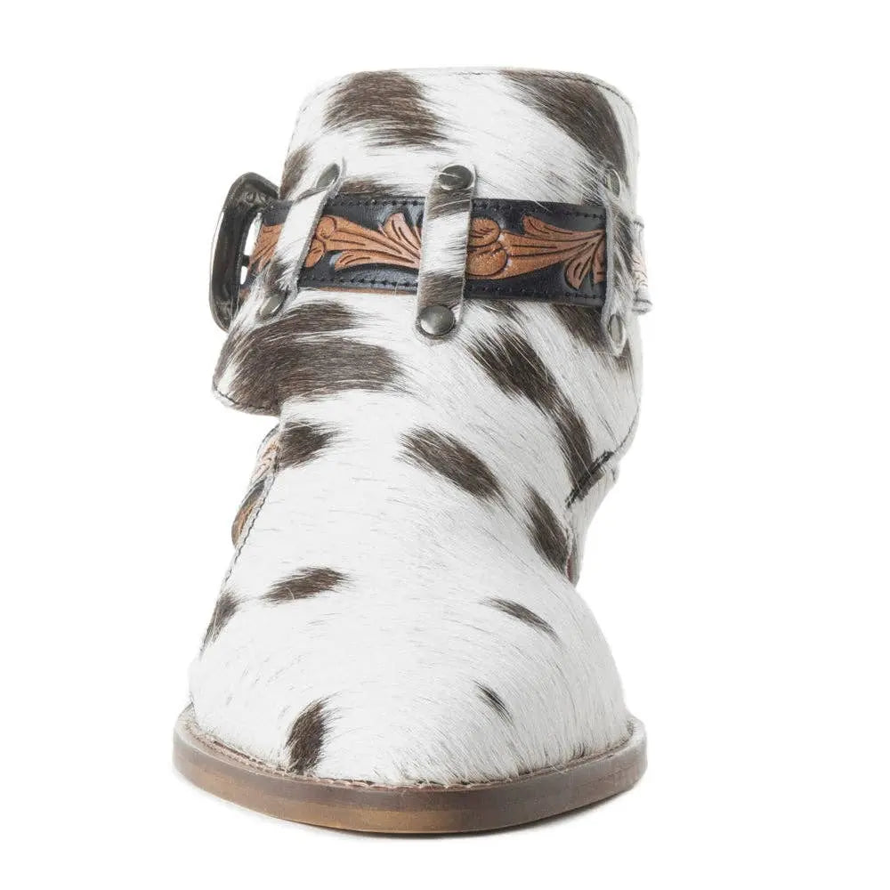 Women’s Hair On Cowhide Western Mule Heels  Hand Tooled Strap Statement Heel Myra Bag