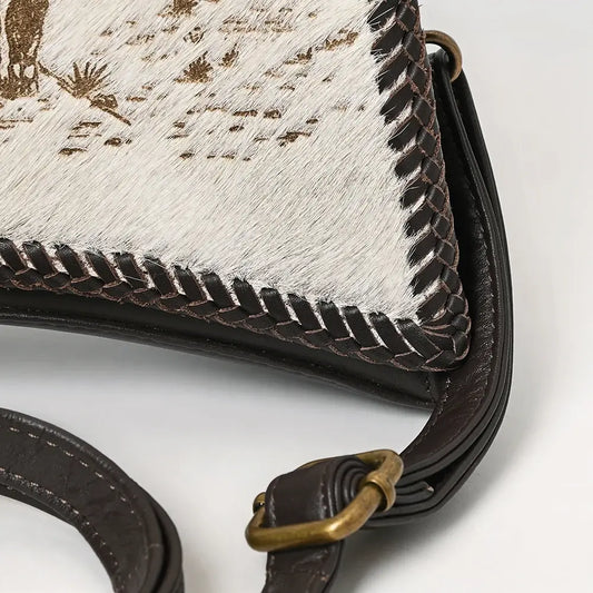 American Darling Cowhide Cowboy Scene Leather Crossbody Bag Last Rodeo Western Wear & Hat Bar