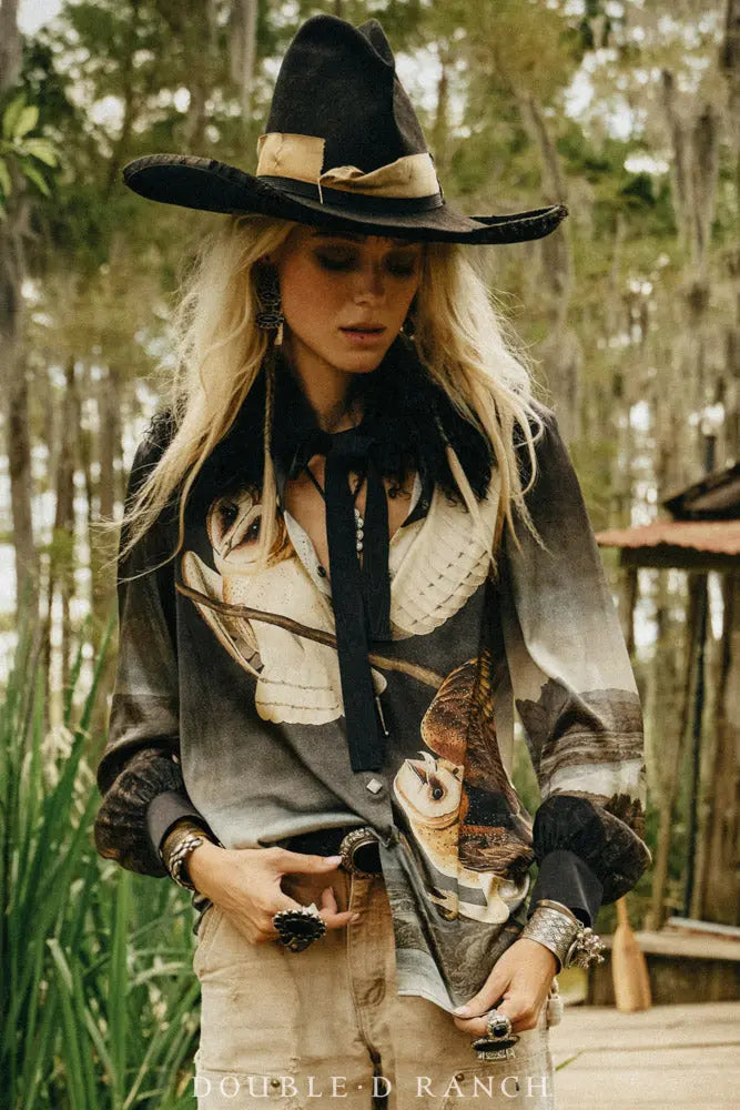 Double D Ranch Barn Owl Blouse styled western outfit