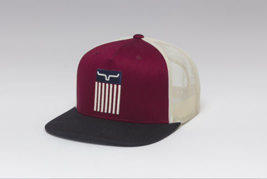 Kimes Ranch Flag Horns Trucker Hat – Burgundy/Cream Snapback