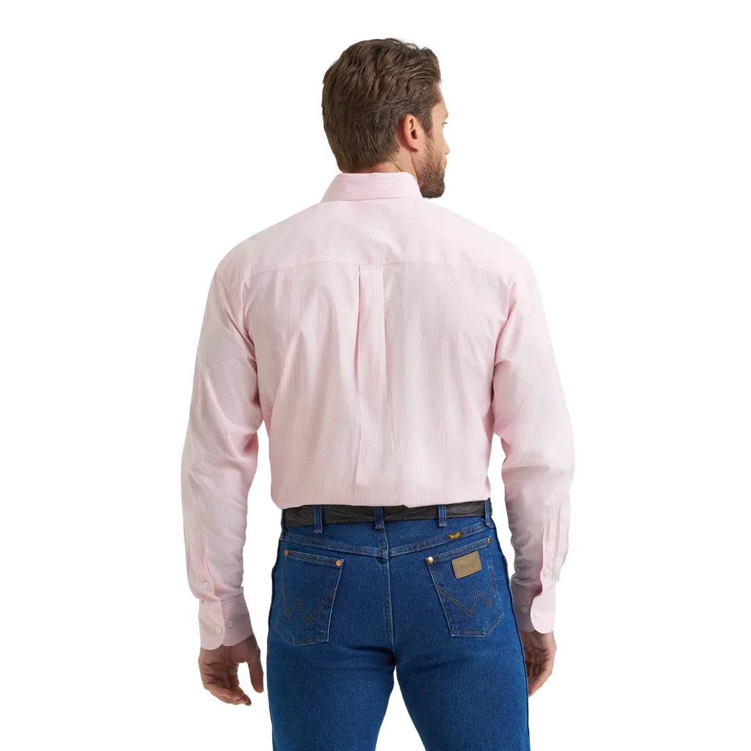 Wrangler Men’s Pink Stripe Button Down Western Shirt Last Rodeo Western Wear & Hat Bar