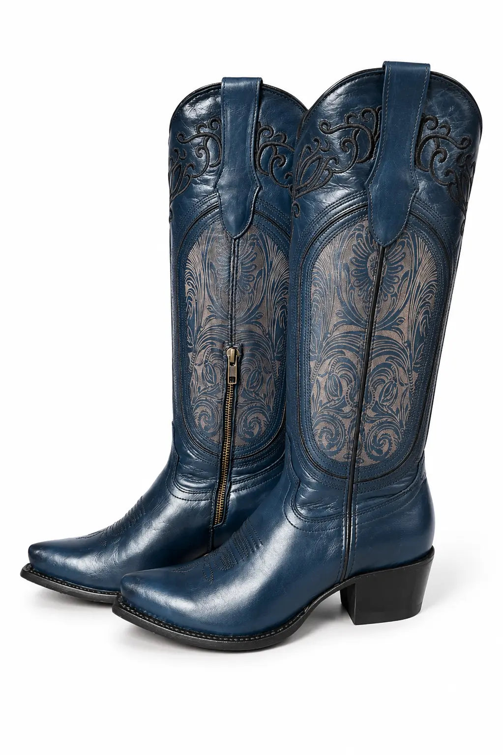 Women’s Snip Toe Western Cowboy Boots – 16” Tall Embroidered Leather Last Rodeo Western Wear & Hat Bar