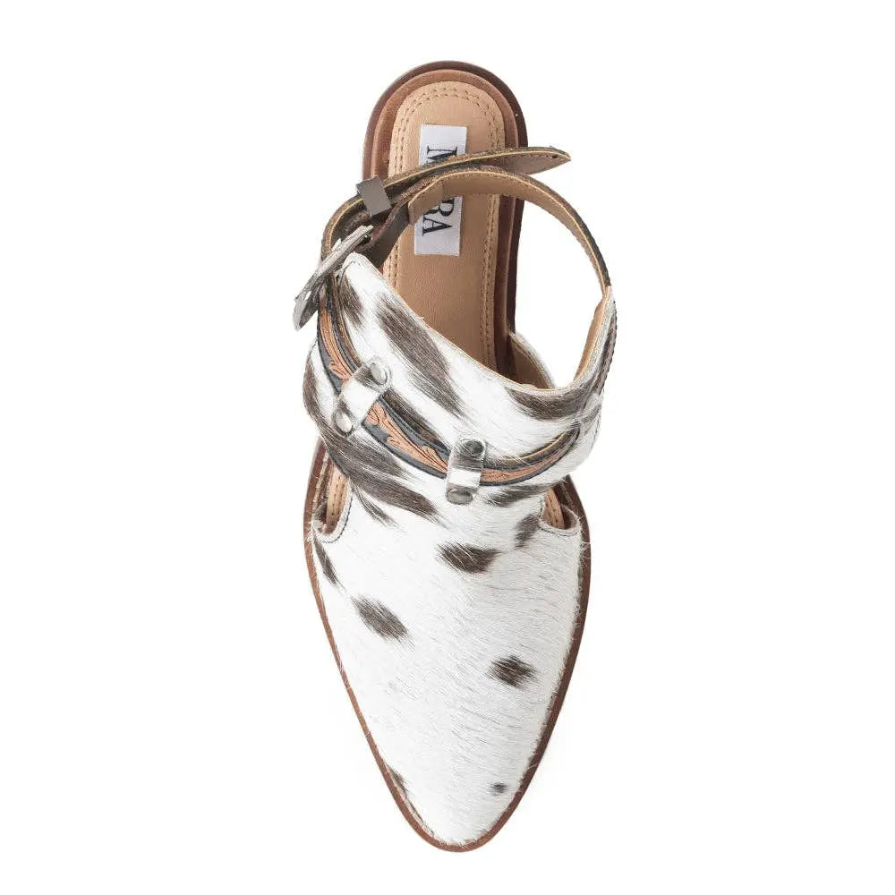 Women’s Hair On Cowhide Western Mule Heels  Hand Tooled Strap Statement Heel Myra Bag
