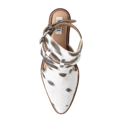 Women’s Hair On Cowhide Western Mule Heels  Hand Tooled Strap Statement Heel Myra Bag