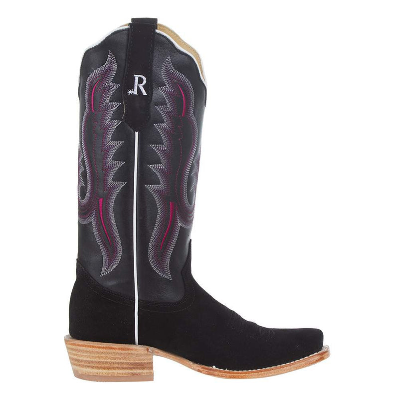 R. Watson Women’s Black Roughout Cutter Toe Cowboy Boots – 13” Last Rodeo Western Wear & Hat Bar