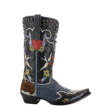 Double D Ranch Midnight Cowboy women's boots in azul blue by Old Gringo