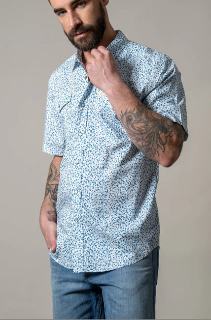 Kimes Ranch Bascom Short Sleeve Western Shirt – Blue Floral Print Last Rodeo Western Wear & Hat Bar