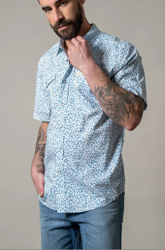 Kimes Ranch Bascom Short Sleeve Western Shirt – Blue Floral Print Last Rodeo Western Wear & Hat Bar