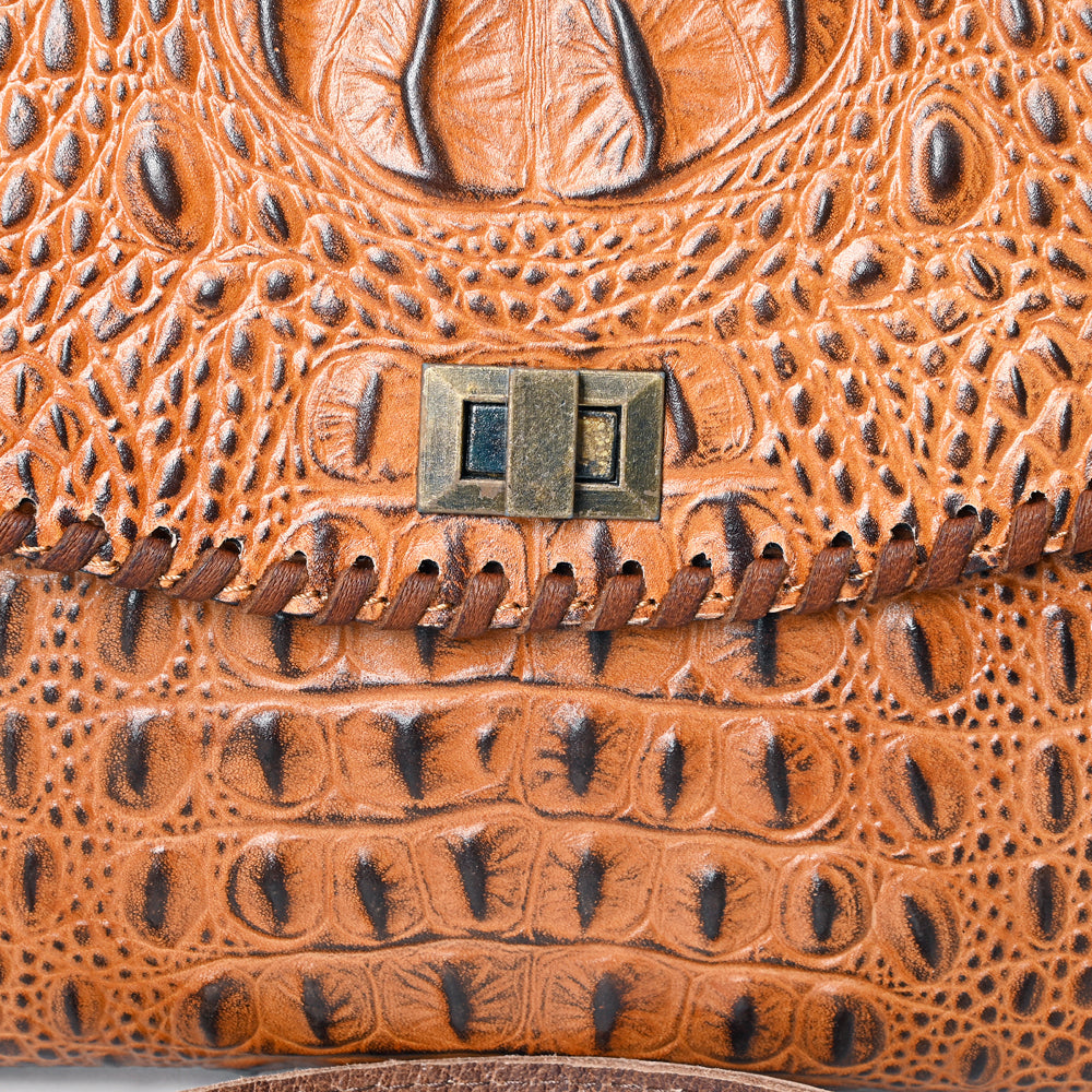 American Darling Brown Crocodile-Embossed Leather Crossbody Bag Last Rodeo Western Wear & Hat Bar