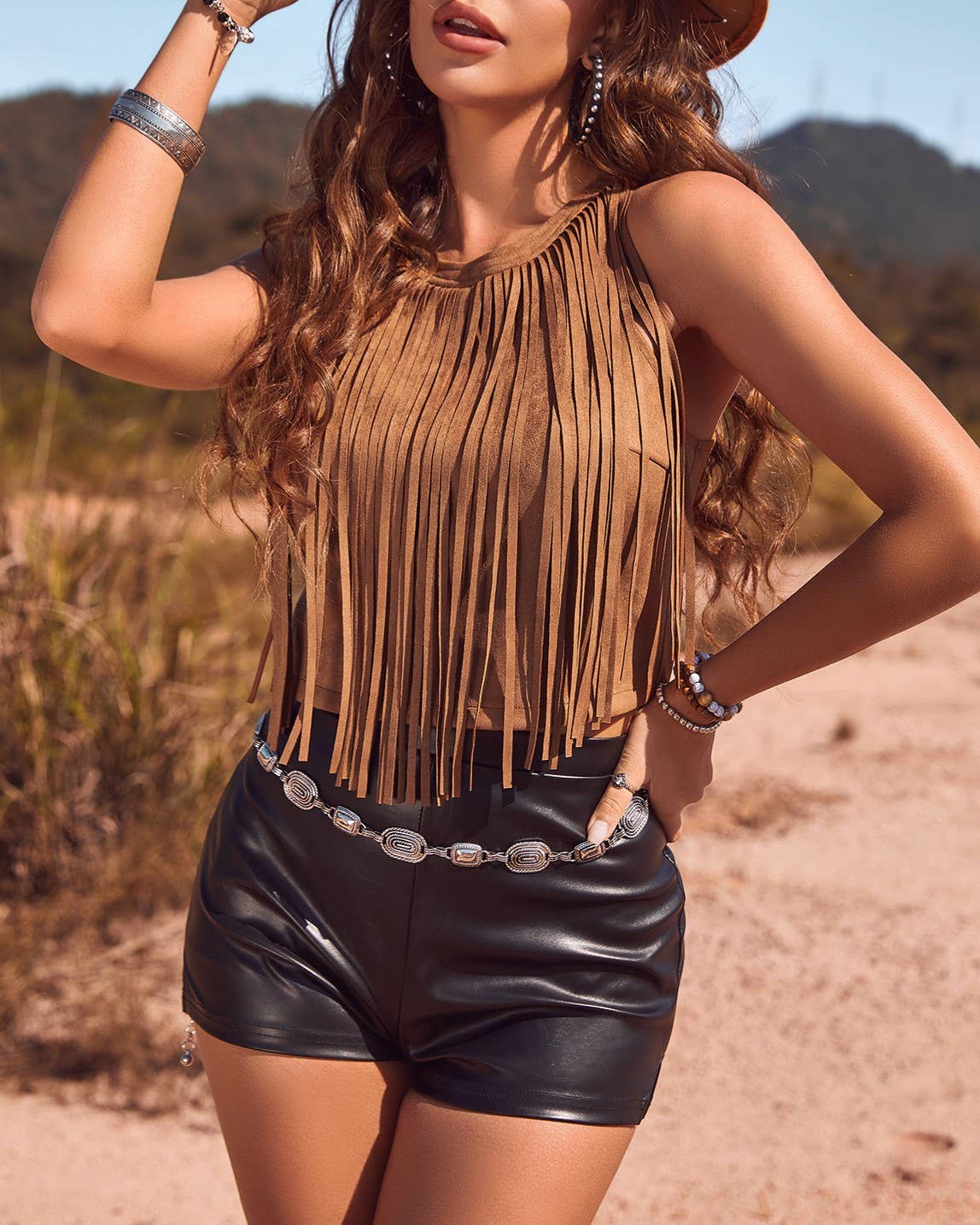 Desert Sunset Suede Fringe Top
