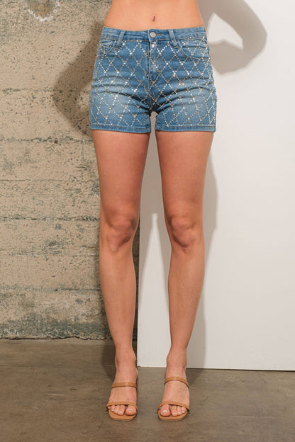 Diamond Studded Cowgirl Denim Shorts