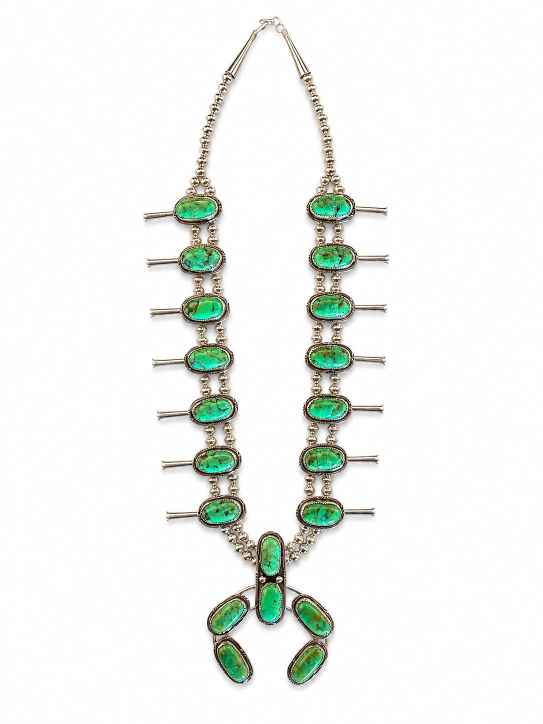 Vintage Sterling Silver Green Turquoise Squash Blossom Necklace & Earring Set Last Rodeo Western Wear & Hat Bar