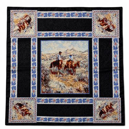 Black Cowboy Scene Silk Western Scarf Last Rodeo
