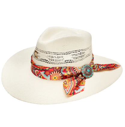Charlie 1 Horse Chisos Natural Straw Hat Womens Turquoise Concho Front View – Buy Online at Last Rodeo