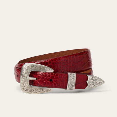 Stetson Women’s Croco Print Tapered Leather Belt – Red Last Rodeo Western Wear & Hat Bar