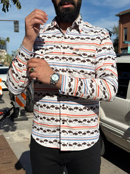 Men's Buffalo Stripe Western Pearl Snap Shirt Last Rodeo Western Wear & Hat Bar