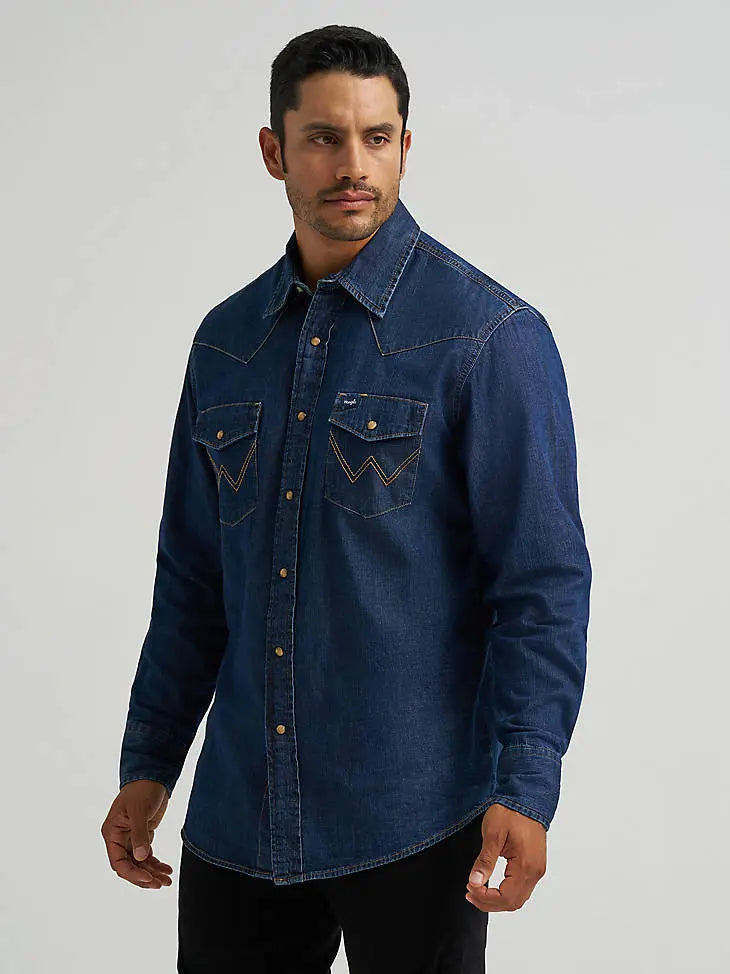 Wrangler Men’s Classic Denim Western Snap Shirt – Light & Dark Wash Last Rodeo Western Wear & Hat Bar