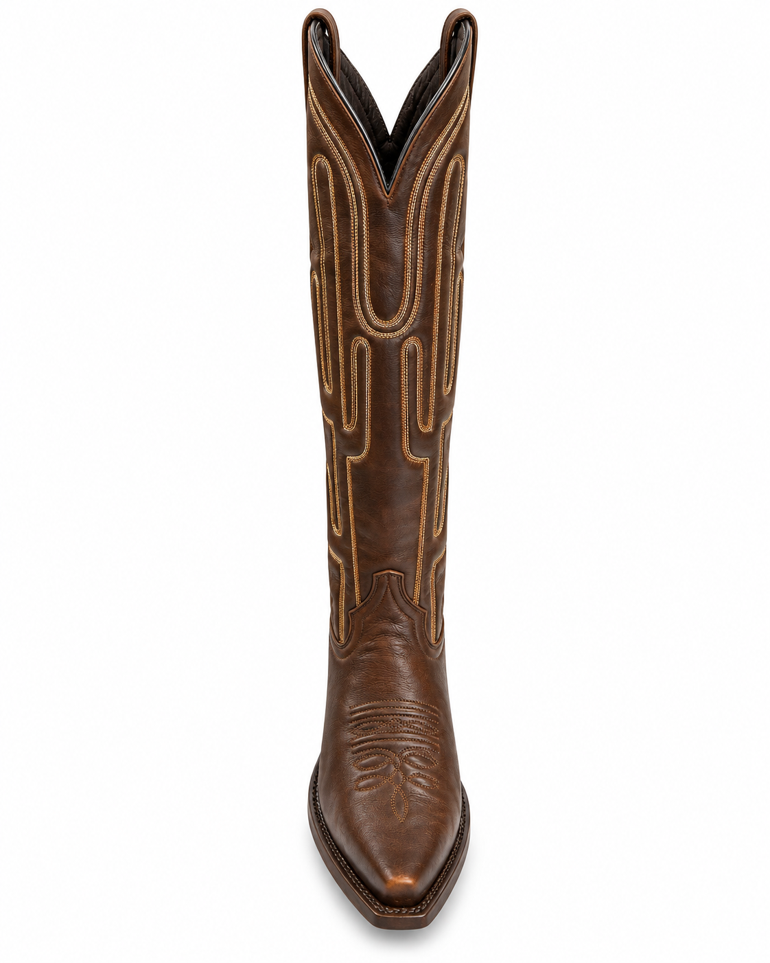 21-inch Tall Cactus Stitch Brown Western Cowboy Boots – Snip Toe Last Rodeo Western Wear & Hat Bar