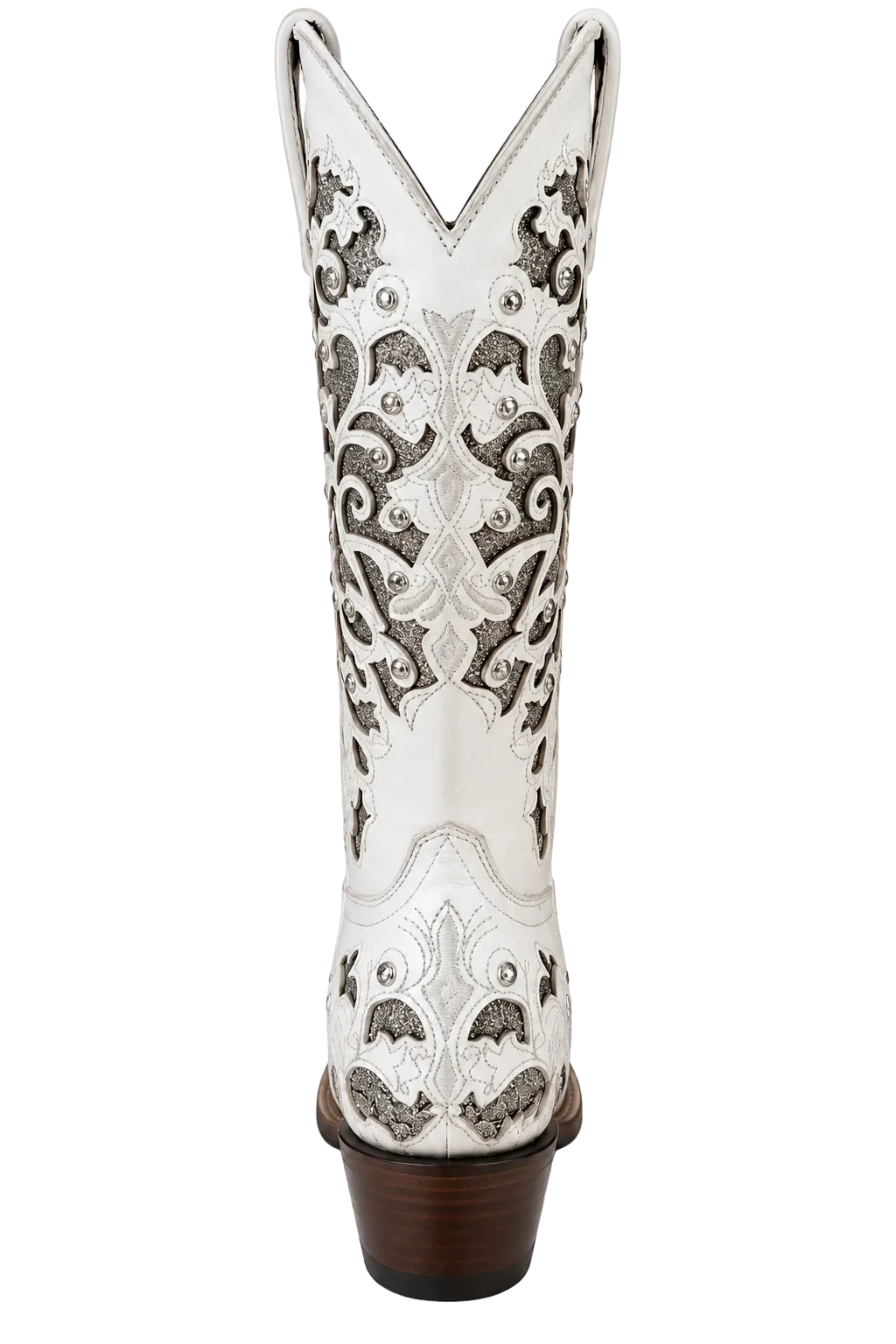 Women's White Leather Snip Toe Cowboy Boots – Silver Glitter Inlay & Crystal Western Boot