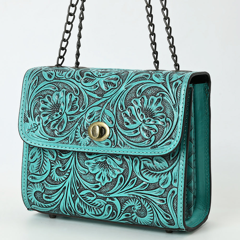 American Darling Turquoise Hand-Tooled Floral Leather Crossbody Bag Last Rodeo Western Wear & Hat Bar