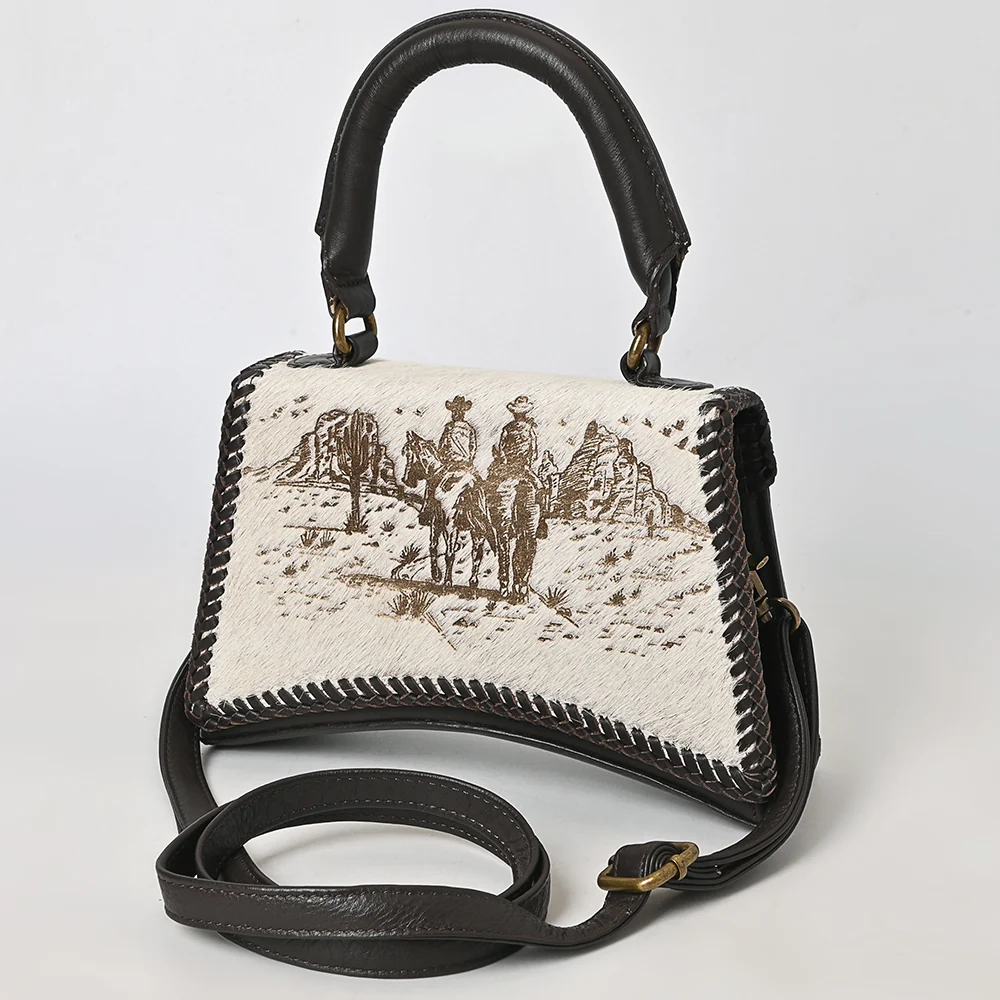 American Darling Cowhide Cowboy Scene Leather Crossbody Bag Last Rodeo Western Wear & Hat Bar