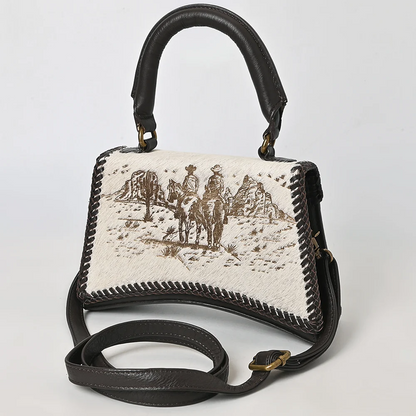 American Darling Cowhide Cowboy Scene Leather Crossbody Bag Last Rodeo Western Wear & Hat Bar